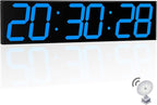 CHKOSDA 28.4''Large Digital Wall Clock,Automic Digital Clock with Alarm,Clendar and Termperature,Auto Time Sync with Easy Operation, Big Gym Timer with Countdown,Countup and Interval Workout(Blue)