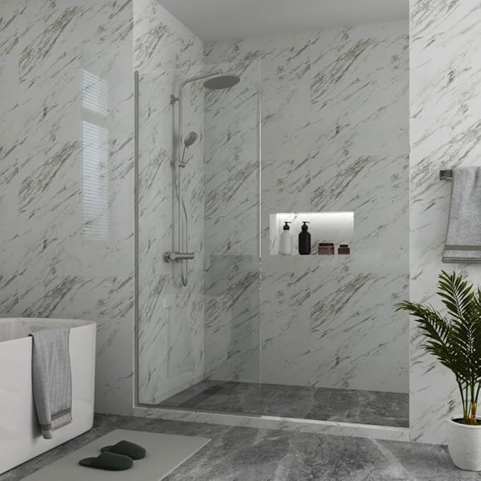 Royalty Fixed Shower Screen - 30" x 60" Frameless 3/8" Clear Tempered Glass Panel with Hardware - Easy Clean Smart Guard Coating - Minimalist Modern Design for Bathroom - Matte Black