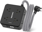 Surge Protector Power Strip - CHCORE 5Ft Braided Extension Cord with 8 Outlets with 4 USB (2 USB C) Charging Ports, Flat Plug Multi Plug Outlet Extender Charging Station for Home Office, ETL, Black