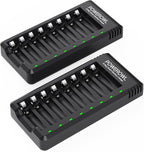 POWEROWL 8 Bay AA AAA Battery Charger 2 Pack, USB High-Speed Charging, Independent Slot, for Ni-MH Ni-CD Rechargeable Batteries