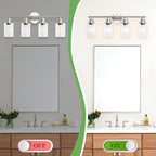 Guliaofo 4-Light Nickel Bathroom Light Fixtures, E26 Modern Vanity Lights for Bathroom with Clear Glass Shade, Wall Lamps for Mirror Hallway Kitchen Cabinet Living Room Sconces Lights