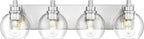 METWET Bathroom Light Fixtures, 4 Light Brushed Nickel Vanity Light, 26 Inch Modern Wall Sconces with Globe Clear Glass Shade, Vanity Lighting Fixtures Over Mirror, VL195-BN-CL-4