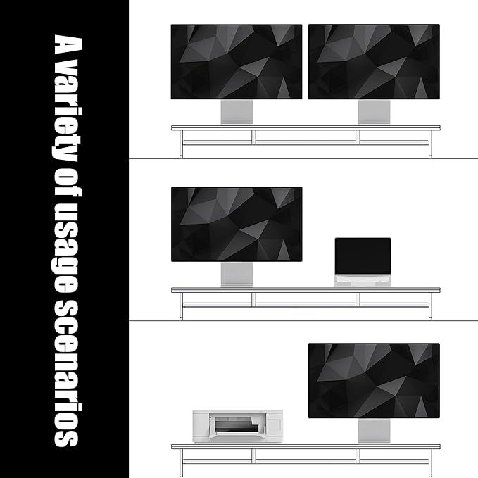 FENSULN Dual‑Tier Monitor Stand for Modern Desk Setup – Minimalist Wooden and Metal Riser Shelf with Transparent Acrylic Feet for Dual Monitors, Laptops, Home Office Aesthetic，White