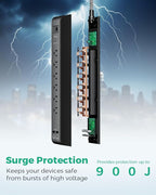 12FT Long Power Strip Surge Protector - with 6 Outlets 4 USB Ports, Heavy-Duty Braided Extension Cord, Flat Plug, 900 Joules, 15A Circuit Breaker, Wall Mount for Home Office (2 Pack)