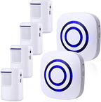 BESTOONE Motion Sensor Alarm, Long Range Wireless Driveway Alarm, Indoor Home Security System Electric Doorbells, 4 Motion Detector and 2 Alarm, 38 Chime Tunes, LED Indicator
