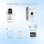 CINMOORE 3K Indoor Camera with 64GB Card, Human/Pet/Facial AI Detection, Dog/Cat/Pet Camera Indoor with Phone APP, 5GHz 2.4GHz Dual Band Wi-Fi 6, 360 Pan Tilt Auto Tracking, Night Vision, 2-Way Talk
