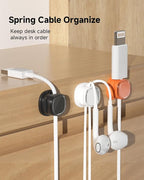 9 Pack Cord Organizer, Spring Cable Management, Adhesive Cute Cable Holder Clips, Phone Charger Wire Keeper for Desk Nightstand Car Office (9-Pack White_Orange_Black)