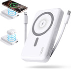 2026 Magnetic Wireless Power Bank, 16800mAh Portable Charger with 2 Built in Cables, LED Display Magnetic Battery Pack Travel Essentials for iPhone 17/16/15/14/13/12/Pro/Mini/Pro Max Andriod-White