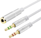 Headphone Y Cable Splitter Adapter for Computer 3.5mm Female to 2 Dual 3.5mm Male Gold-Plated Corrosion-Resistant Audio Mic Y Cable for Headset Connecting to PC，Audio Connector for PC (35CM, Silver)