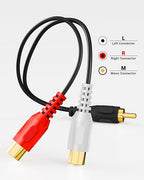 VCELINK RCA Splitter 1 Male to 2 Female Stereo Audio Cable, Gold Plated Dual RCA Female Adapter for Subwoofer, Car Radio, Amplifier, TV, Digital Audio, 2 Pack/0.66FT