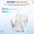 2025 AC2100 WiFi Extender - WiFi Extender Signal Booster with Gigabit Ethernet Port, WiFi Booster Dual-Band(5.8G&2.4G) Coverage to 12888 sp.ft, Faster Speed, Compatible with Multiple Devices