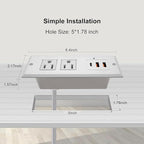 20W Recessed Power Strip USB C Fast Charge Desk Power Outlet Type C Flush Mounted Extension Power Plug for Conference Countertop Desktop Drawer Sofa ETL Listed 10ft Power Cord