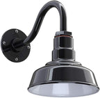Steel Lighting Co. Hawthorne Barn Light | Outdoor Wall Mounted | 8 inch Dome | 11 inch Gooseneck| Small Farmhouse Light Made in America | Black Exterior/White Interior