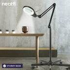 Neatfi LED Magnifying Floor Lamp – 1,200 Lumens, 5” Bifocal Lens with 5 & 20 Diopter, Dimmable, Adjustable Arm, Rolling Base, Floor Lamp for Reading, Sewing, Crafting (5 Inches, Black)