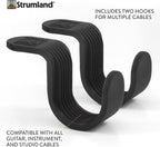 Strumland Music Cable Organizer Set (2-Pack) – Peel-and-Stick Guitar Cable Holder & Studio Cable Hook with Upgraded 3M Adhesive for Desks, Amps & Surfaces (Black)