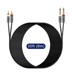 J&D Dual 1/4 inch TS to Dual RCA Cable, Heavy Duty 1/4 Male to RCA Male Adapter Stereo Audio Interconnect Quarter inch Cable, 20 Feet