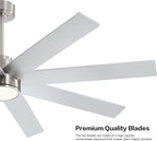 WINGBO 60" Large DC Ceiling Fans with Lights and Remote, 3 Downrods, 8 Plywood Blades, 6-Speeds Reversible DC Motor, 3CCT, Indoor Ceiling Fan for Bedroom Living Room Patio, Brushed Nickel and Silver