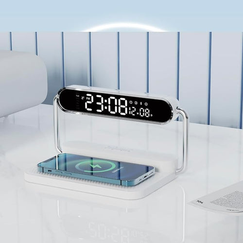 4-in-1 Multifunction Mobile Wireless Charger with Colorful Night Lights, Bluetooth Speaker, Digital Clock Alarm
