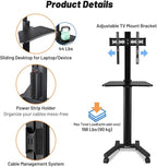 AW Rolling TV Stand Mobile TV Cart Height Adjustable for 32" to 65" LCD LED Screen TVs Office Meeting