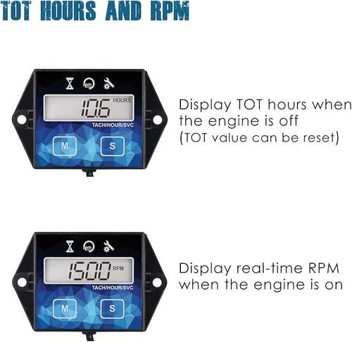 2 Pieces Runleader Small Engine Timer, Digital Tachometer, Maintenance Reminder, Battery Replaceable, User Shutdown, for ZTR Lawn Mower Tractor Generator Marine Outboard ATV (2)