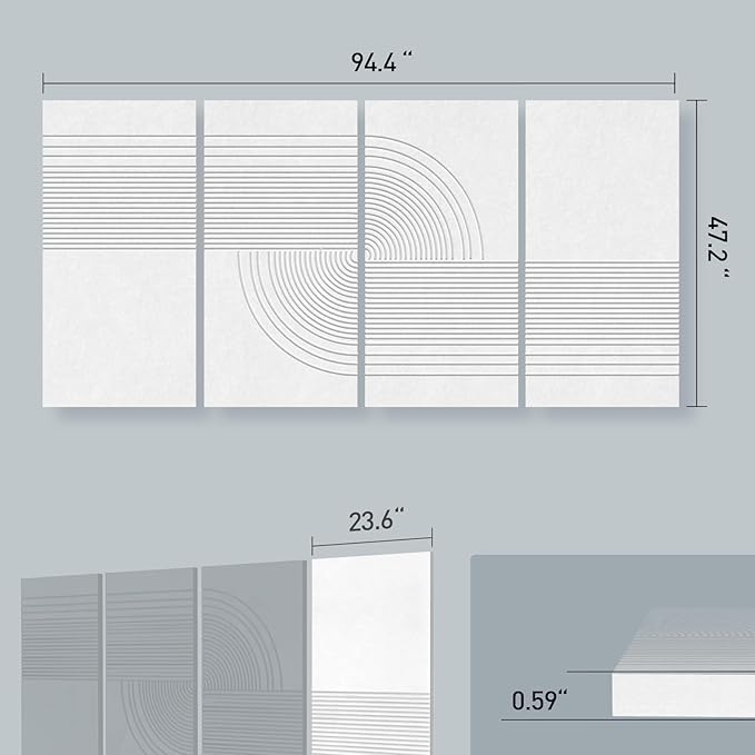 UMIACOUSTICS 4 Pack Art Acoustic Panels,Total 94.4” x 47.2” Sound Absorbing Wall Panels,Decorative Sound Treatment Panel for Home, Office, Recording Studio,White