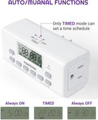 [2 Pack] NEARPOW Digital Timer For Lamp With Dual Outlets, Programmable Timer In Door, Outlet Timer For Lights,10 On/Off Programs, 24-Hour And 7-Day Programmable Electric Plug Timer,3 Prong, 15A/1875W