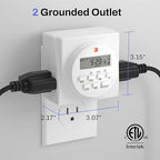 BN-LINK Indoor Digital Timer Outlet, Dual Outlet 7 Day Programmable Light Switch, 3 Prong Plug in Timers for Electrical Outlets, Lamps, Fans, 8 On/Off Programs, 1 Pack, 15A/1875W, ETL Listed