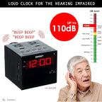 Sonnet Alarm Clock Charging Station, AM FM Radio, Dual USB Charging Ports, Dual AC Outlets, Very Loud Alarm Clock for Heavy Sleepers and The Hearing Impaired for Desk, Bedroom