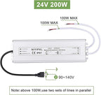 LED Driver 200 Watts 24V DC Low Voltage Transformer， Waterproof IP67 LED Power Supply, Adapter with 3-Prong Plug 3.3 Feet Cable for Any 24V DC led Lights, Computer Project, Outdoor Light