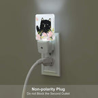 FSHVQKD Black Cat and Flowers Night Light,Plug Into Wall for Boys Girls Bedroom Decorative Square Night Light Lamp 0.5w Sleep Friendly