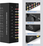 8 Port RCA to HDMI AV to HDMI Converter 1080P/720P 8 Way RCA Composite CVBS AV Switch to HDMI Converter Adapter Support 4:3/16:9 Switch For Sega Xbox PS1 PS2 PS3 N64 NGC SNES WII VHS VCR Camera