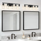 DIKAIDA 5-Light Black Bathroom Vanity Light, Modern Vanity Lighting Fixture for Bathroom, 31" Matte Light Fixture, Wall Sconces with Clear Glass Shade, Black Bathroom Wall Light Over Mirror