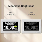 SSYA Digital Calendar Alarm Clock - Dementia Clocks for Seniors, Non-Abbreviated Memory Loss Clock with Date and Time for Elderly (White)