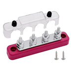 4 x #10 (M5) Studs Bus Bar, Ampper 4.2" Power Distribution Block Brass Battery BusBar Junction with Cover for Auto Boat Amplifier and More (Red)