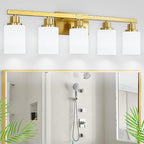 DIKAIDA Gold Bathroom Light Fixtures, 5-Light Modern Brushed Gold Vanity Lighting Fixtures for Bathroom Over Mirror, 30" Gold Sconces Wall Lighting for Bedroom Hallway Living Room