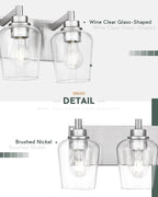 METWET Bathroom Light Fixtures, 3-Light Modern Vanity Light with Clear Glass Wine Glass-Shaped Shade, Vanity Lighting Fixtures Over Mirror, Brushed Nickel, VL155-BN-3