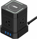 Uncaged Ergonomics Wireless Charger Cube Power Strip with USB Ports & Surge Protection, 10ft Extension Cord, 4 AC Plugs, 3 USB Ports (1C), Fast Charging, On/Off Switch, Nightstand Charger Station