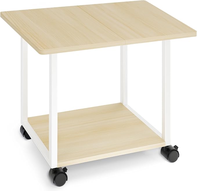 MARTY 22"x15.75" Large Under Desk Printer Stand with Storage Shelf 2-Tier Rolling Printer Cart with Wheels Printer Table for Home Office Heavy Duty Storage Rack for Scanner Fax Machine, Maple
