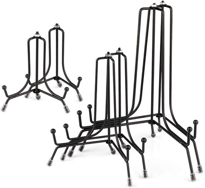 Mocoosy 6 Pack 3 Size Improved Anti-Slip Plate Stands for Display, 4 6 8 Inch Plate Holder Display Stands, Black Iron Wire Easel Frame Stand for Pictures, Photos, Decorative Platter, and Table Art