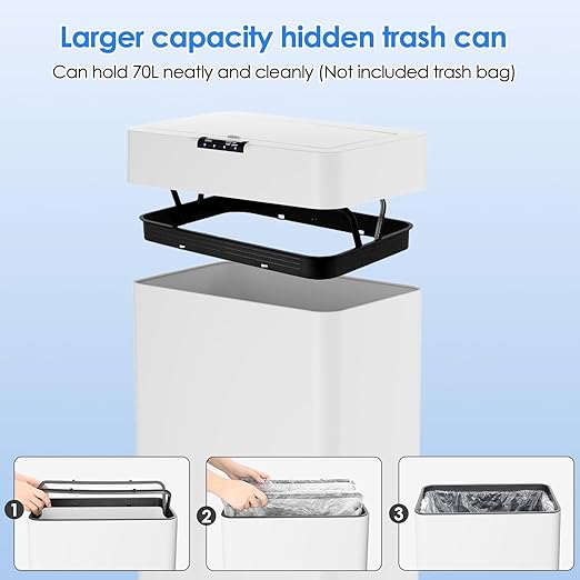 AthLike Sensor Trash Can, Touchless Motion Sensor Trash Bin, Smart Automatic Garbage Can with Soft-Close Lid, Bag Retainer Ring and Display Light,for Kitchen,Living Room Office (White, 13.2 Gal)