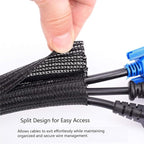 QCSIW 50ft - 1/2 Inch Heavy-Duty Braided Cable Sleeve, Split Wire Loom Tubing Cord Protector for USB/Power/Audio Cables - Flame Retardant, Pet Chew Proof - Black
