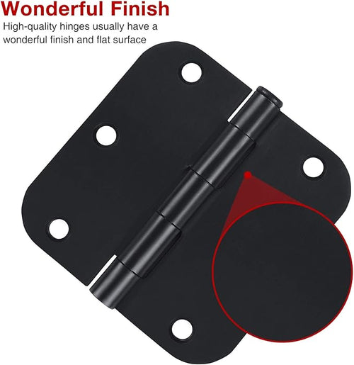 90 Pack Rounded Matte Black Door Hinges 3.5 Inch 5/8" Radius for Interior 3 1/2" Flat Iron Bifold Residential Standard Hinge Bedroom Indoor