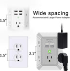 USB Wall Charger, Surge Protector, QINLIANF 5 Outlet Extender with 4 USB Charging Ports (4.8A Total) 3-Sided 1680J Power Strip Multi Plug Outlets Wall Adapter Spaced for Home Travel Office(2U2C),Grey