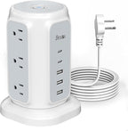 BESFAN Power Strip Tower, 1625W Surge Protector with 9AC Outlets 5 USB Ports, 6.5 FT Extension Cord Charging Tower for Multiple Devices, for Office Supplies, Dorm Room Essentials for Girls, Guys