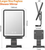EASEHOLD Shower Mirror Fogless for Shaving, Heated LED Mirror with 3 Color Lights, Adjustable Anti Fog Razor Holder and Storage Tray, 5000mAh Rechargeable Light Up Mirror Bathroom for Men
