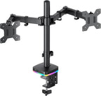RGB Dual Monitor Desk Mount, Monitor Stand with 3 USB Ports, Charging and USB Data Transfer Function, Adjustable Arms for 13"-27" Monitors up to 17.6lbs, VESA 75x75mm 100x100mm, Ergonomic Design