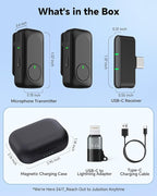 Jubolion Wireless Lavalier Microphone for iPhone/Android Phone/Laptop/PC, Mini Lapel Mic with 50H Battery Life Charging Case, 100FT Range and Noise Reduction, for Video Recording, Streaming, TikTok