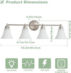 LOUSACE 4 Light Bathroom Vanity Light Brushed Nickel Bathroom Lighting Fixtures Over Mirror with Opal White Frosted Glass, Vintage Traditional Wall Lighting Fixture Satin Nickel Vanity Lights