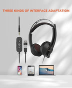 NUROUM HP11SU USB Headset with Microphone for PC, Single-Ear Headphones with ENC Boom Mic, Wired Computer Headset with Inline Control, USB A/Type-C/3.5mm for Work/Home Office/Call Center Zoom/Teams