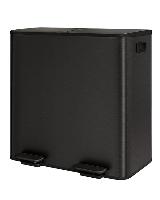 Garvee Trash Can, 2 x 10.6 gal (2 x 40 L) Garbage Can for Kitchen Dual Compartment Recycling Kitchen Step Trash Bin, Stainless Steel Trash and Recycle Bin Combo with Soft-Close Lid,Black